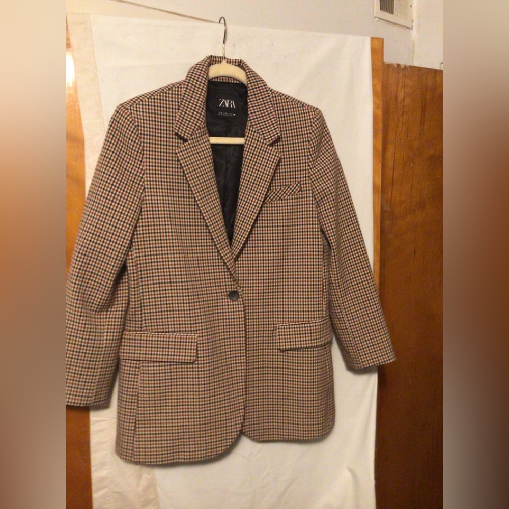 Zara Academia,preppy  school girl checkered preppy academia fitted blazer Sz M